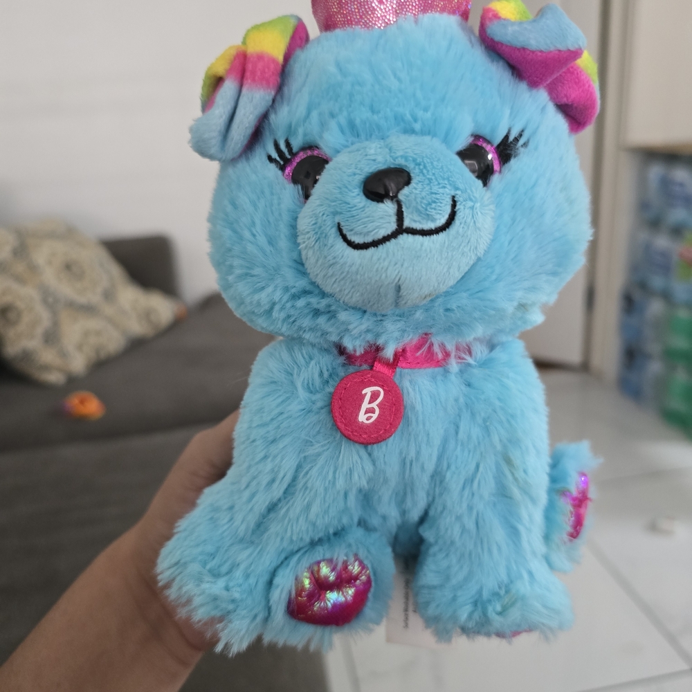 Blue Plush Dog with Pink Accents